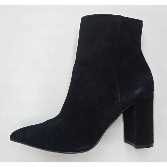 ALDO Black Suede Ankle Boots Pointed Toe Block Heel Zippered Bootie Women's 8 - Picture 6 of 10